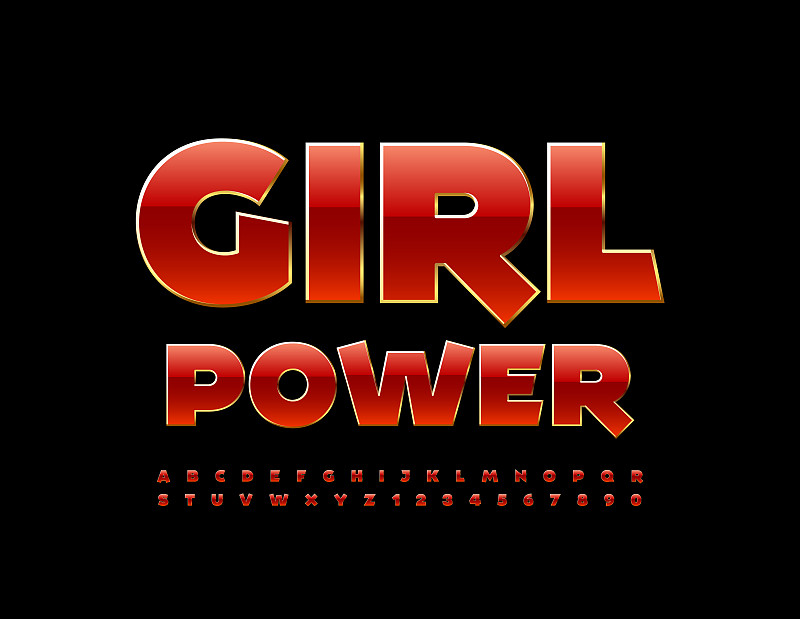 向量明亮标志女孩的力量。创造性字母和数字集合
