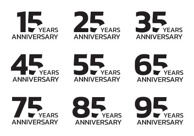 周年纪念日。生日徽章或标志收集15年，25年，35年，45年55年，65年，75年，85年，95年庆