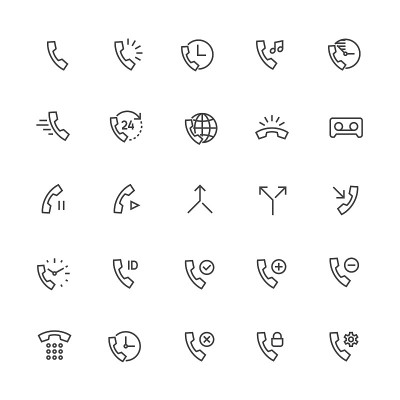 Call and Ring Vector Line Icons. Contains Emergenc