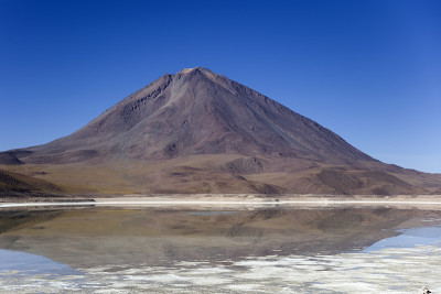 玻利维亚的拉古纳佛得湖和利坎卡武尔火山