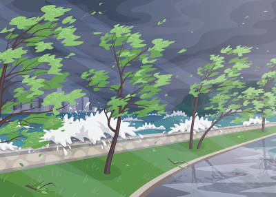 海边景观与风暴的海洋