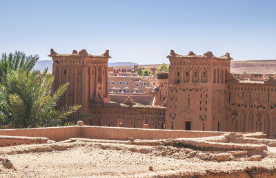 Kasbah Ait Ben Haddou在摩洛哥阿特拉斯山脉附近的沙漠中