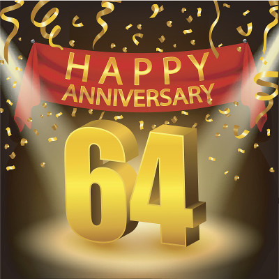 在金色的五彩纸屑和聚光灯下庆祝64周年快乐