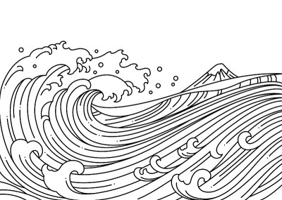伟大的东方波浪海洋矢量插图。