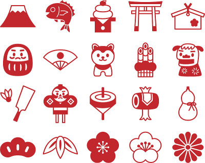 日本新年卡片图标集