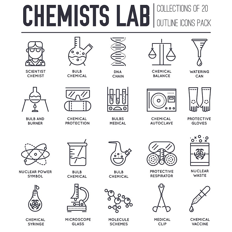 Set of chemical and medical laboratory thin line i