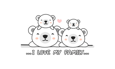 Cute happy polar bear  family say “I love my famil