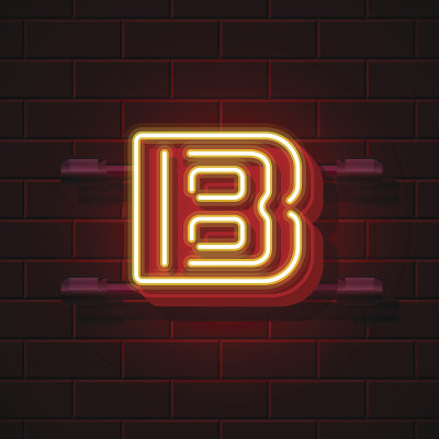 霓虹城市字体字母B招牌。矢量图