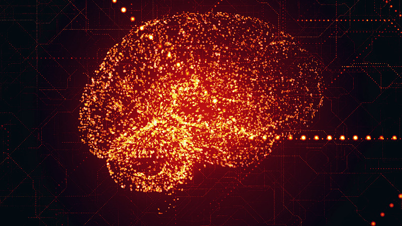 数字人工智能亮红色脑显像在二进制数据扫描