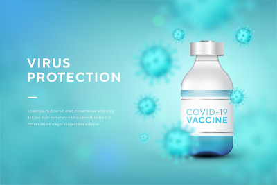逼真的3d玻璃安瓿与药物。疫苗注射。冠状病毒感染，新型冠状病毒疾病2019,COVID-19。概念营