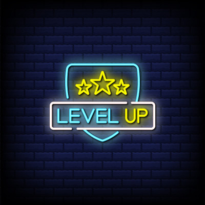 Level up neon signs style text with start design i