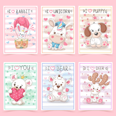Set teddy animals. Idea for greeting card.