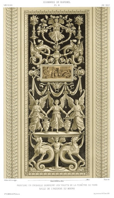 拉斐尔·钱伯斯:格里塞(Grisaille)后窗百叶窗后的画作，堡火灾室1517年，梵蒂冈1882年