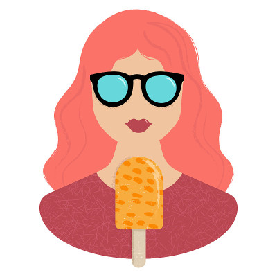 Woman and orange icream icon with hand draw and te
