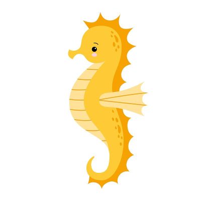 可爱的卡通黄色海马孤立。海马在白色背景，矢量插图。