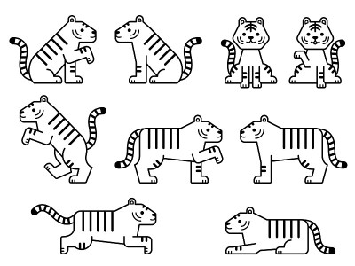线条画插图组象征性的老虎