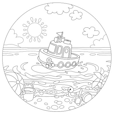 快速的玩具摩托艇漂浮在沙滩附近
