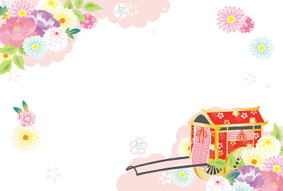 牛车和日本花型贺年卡/日语翻译为“新年好”