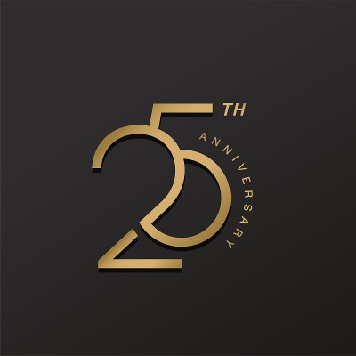 25周年庆典标志与优雅的数字金光设计