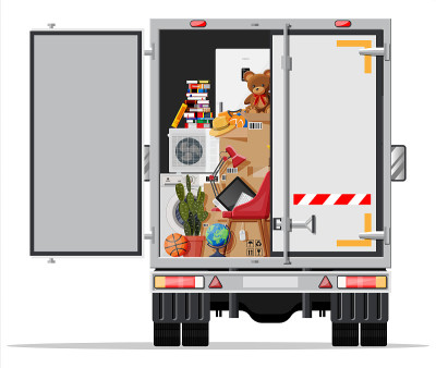 里面装满家用物品的货车。