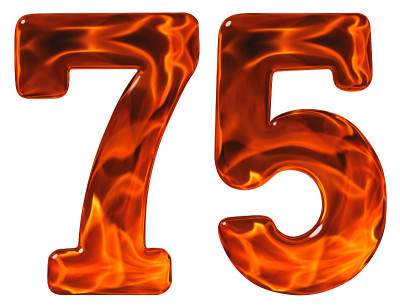 75, 75，数字，仿玻璃和熊熊的火焰