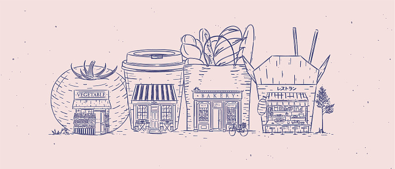 商店，杂货店，咖啡馆，面包店，亚洲食品