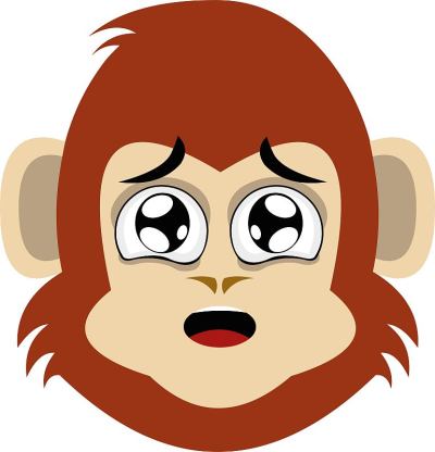 矢量emoticon插图卡通猴的头与一个愉快的表情，微笑与张开的嘴