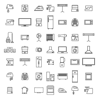 家用电器图标从细线，矢量插图。