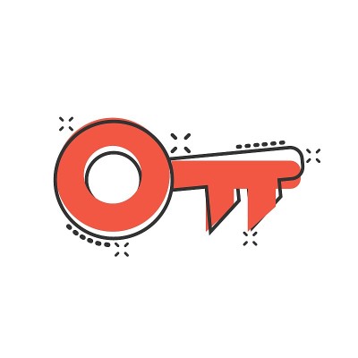 Key icon in comic style. Password cartoon vector i