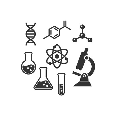 Chemistry vector icon set. Black isolated laborato