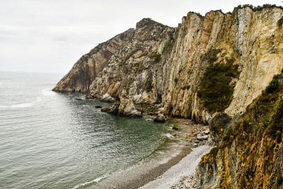 莫赫悬崖，照片作为背景，在playa del silencio，沉默的海滩，阿斯图里亚斯元首，西班牙