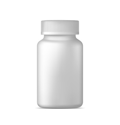现实的矢量药丸瓶。白色塑料药品容器。运动、健康和营养补充。模型模板。