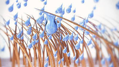 头发被水滴弄湿的3d插图