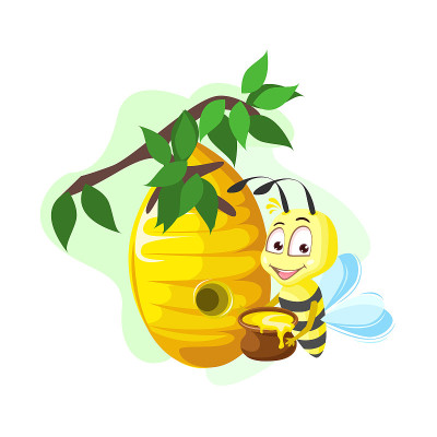 可爱快乐的小蜜蜂带着一罐蜂蜜