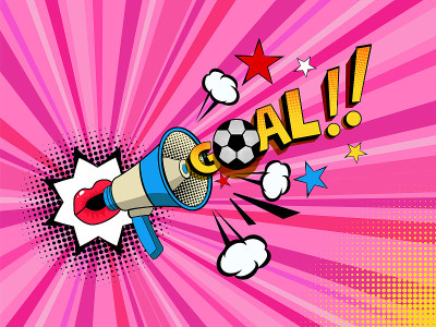 pop art style female lips with megaphone announcer