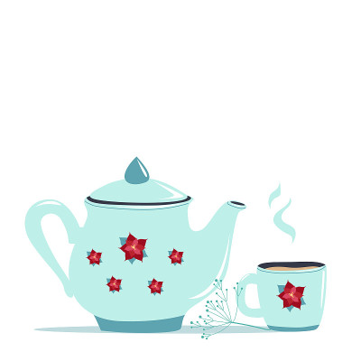 浅蓝色茶壶和茶杯