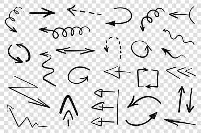一组手绘箭头孤立。矢量图