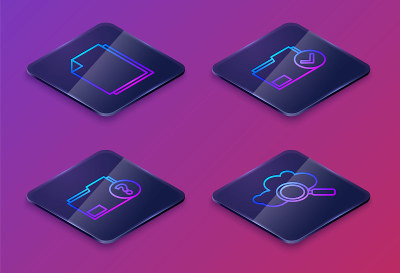 Set Isometric line Document, Unknown document fold