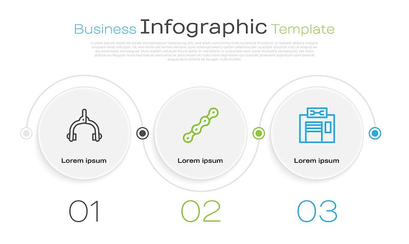 成套自行车制动卡钳、链条及维修服务。业务信息模板。向量