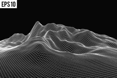 3d科幻复古连接背景。线框地形景观。区块链和加密货币技术背景。数字景观。住房和城市发展部的元素。大数