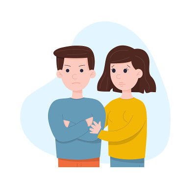女人支持生气的男人。友好和家庭支持的理念。