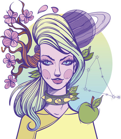 女孩是摩羯星座的象征。彩色哥特的肖像。