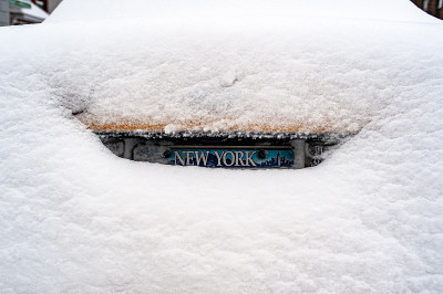 纽约车牌在雪中