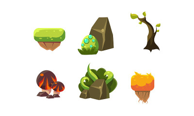 Vector set of cartoon landscape elements for mobil