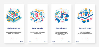 现代在线教育、远程学习技术UX、UI手机app页面屏幕设置