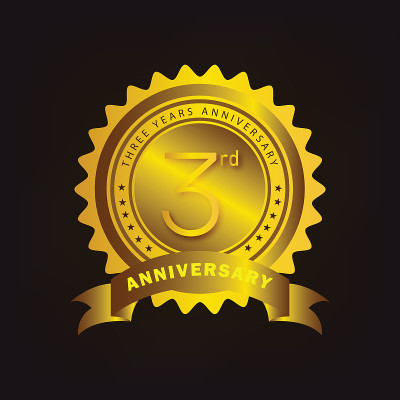 3rd anniversary celebration badge label in golden 