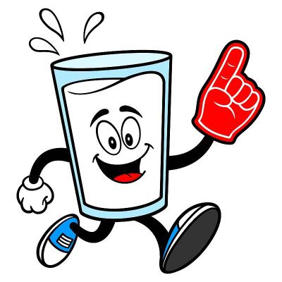 Glass of Milk Mascot running with a Foam Finger