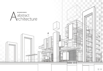 抽象建筑建筑线条图。