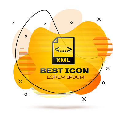 黑色XML文件文档图标。下载xml按钮图标隔离在白色背景。XML文件的象征。液颜色的旗帜。矢量图