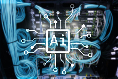 AI，人工智能，自动化和现代信息技术概念上的虚拟屏幕。